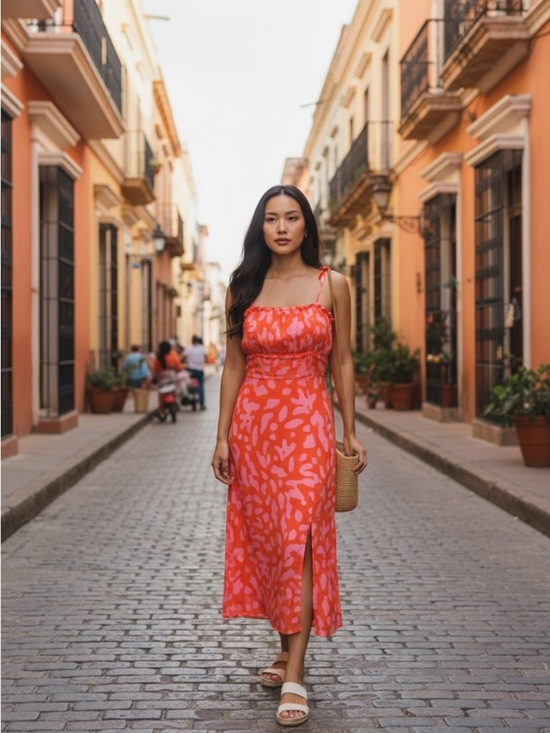 Lost + Wander Dresses & Skirts - Bright Coral Printed Midi Dress Halter